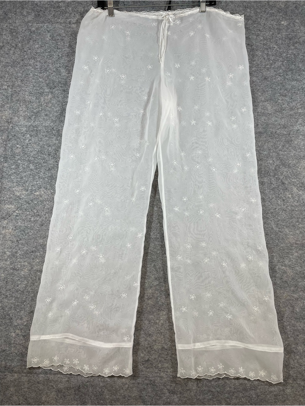 La Senza Sheer Mesh Lounge Pants White Embroidered Y2K Coquette Large Festival - Picture 2 of 16